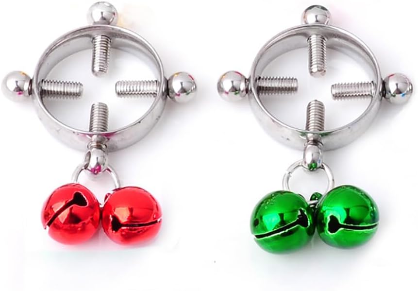 Christmas Double Colors Jingle Bell Fake Nipple Rings for Women Stainless Steel Round Non Piercing Dangle Nipplerings Nipple Shield Xmas Fake Nipple Piercing Jewelry - QIAO CrystalQIAO CrystalQIAO Crystal