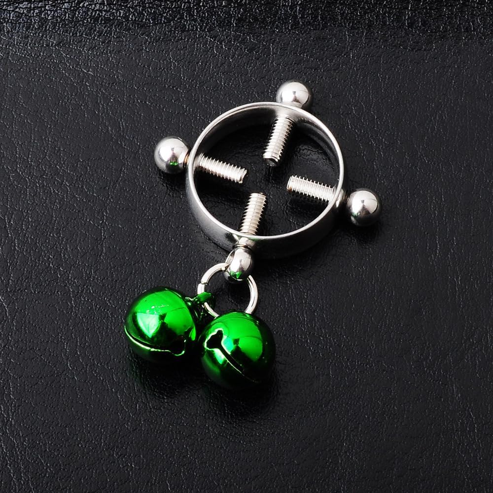 Christmas Double Colors Jingle Bell Fake Nipple Rings for Women Stainless Steel Round Non Piercing Dangle Nipplerings Nipple Shield Xmas Fake Nipple Piercing Jewelry - QIAO CrystalQIAO CrystalQIAO Crystal