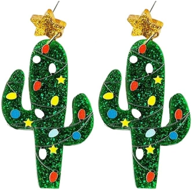 Christmas Earrings Acrylic Cute Santa Claus Christmas Tree Gingerbread Dinosaur Cactus Earrings Christmas Jewelry Gift for Women - 我的商店我的商店我的商店