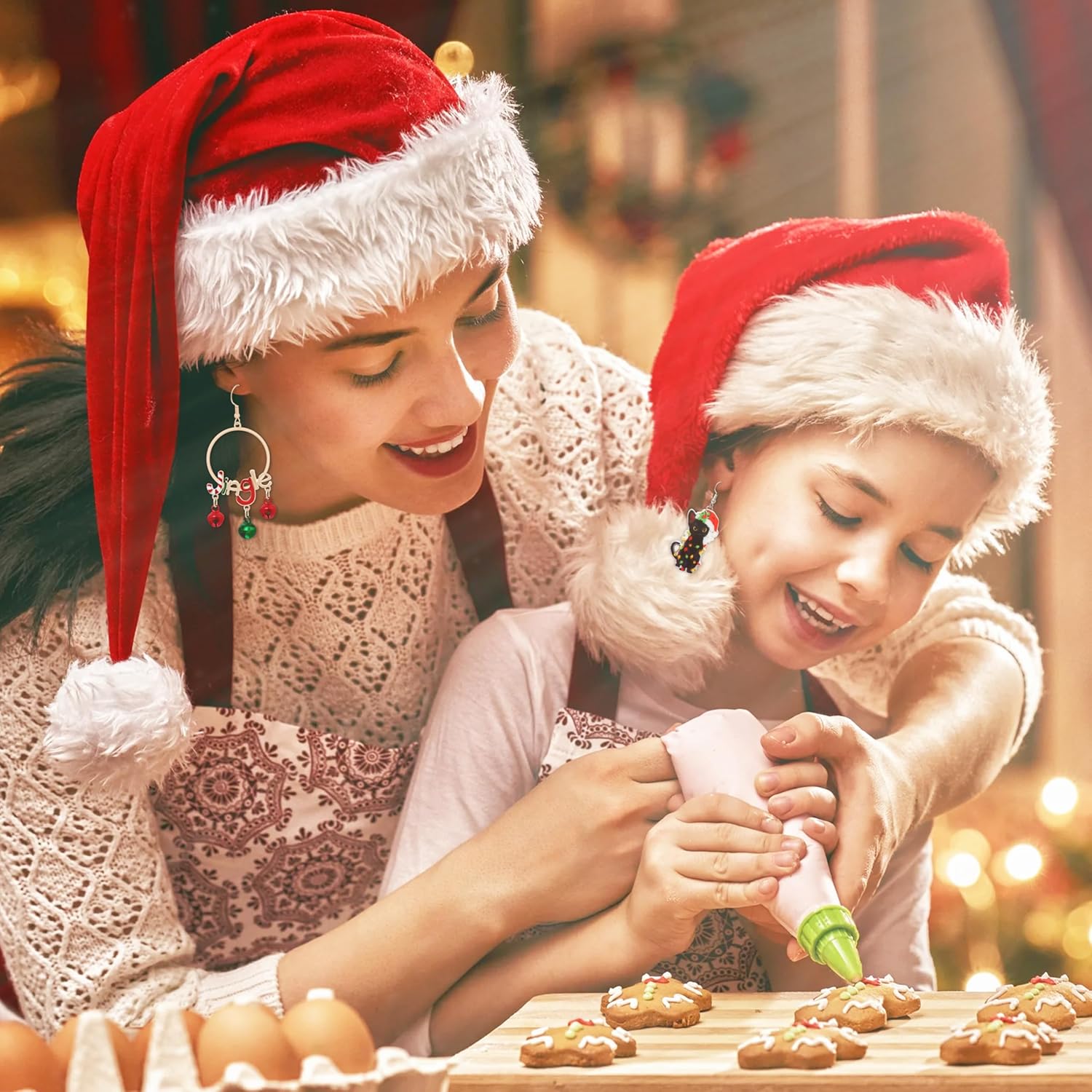 Christmas Earrings, Christmas Accessories for Women, Christmas Jewelry, Holiday Earrings for Women, Black Cat/Jingle Bell - QIAO Crystal我的商店QIAO Crystal