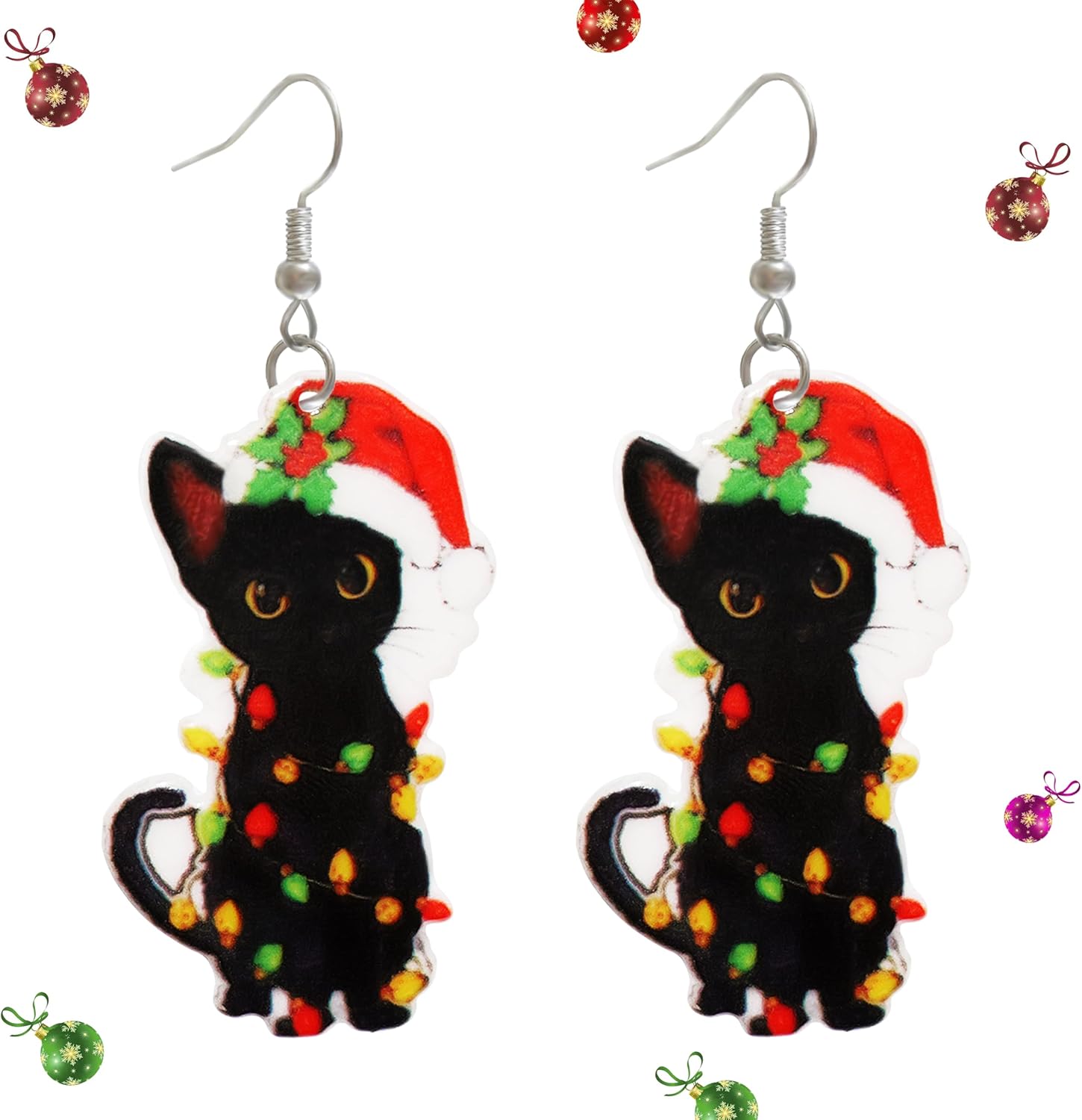 Christmas Earrings, Christmas Accessories for Women, Christmas Jewelry, Holiday Earrings for Women, Black Cat/Jingle Bell - QIAO Crystal我的商店QIAO Crystal