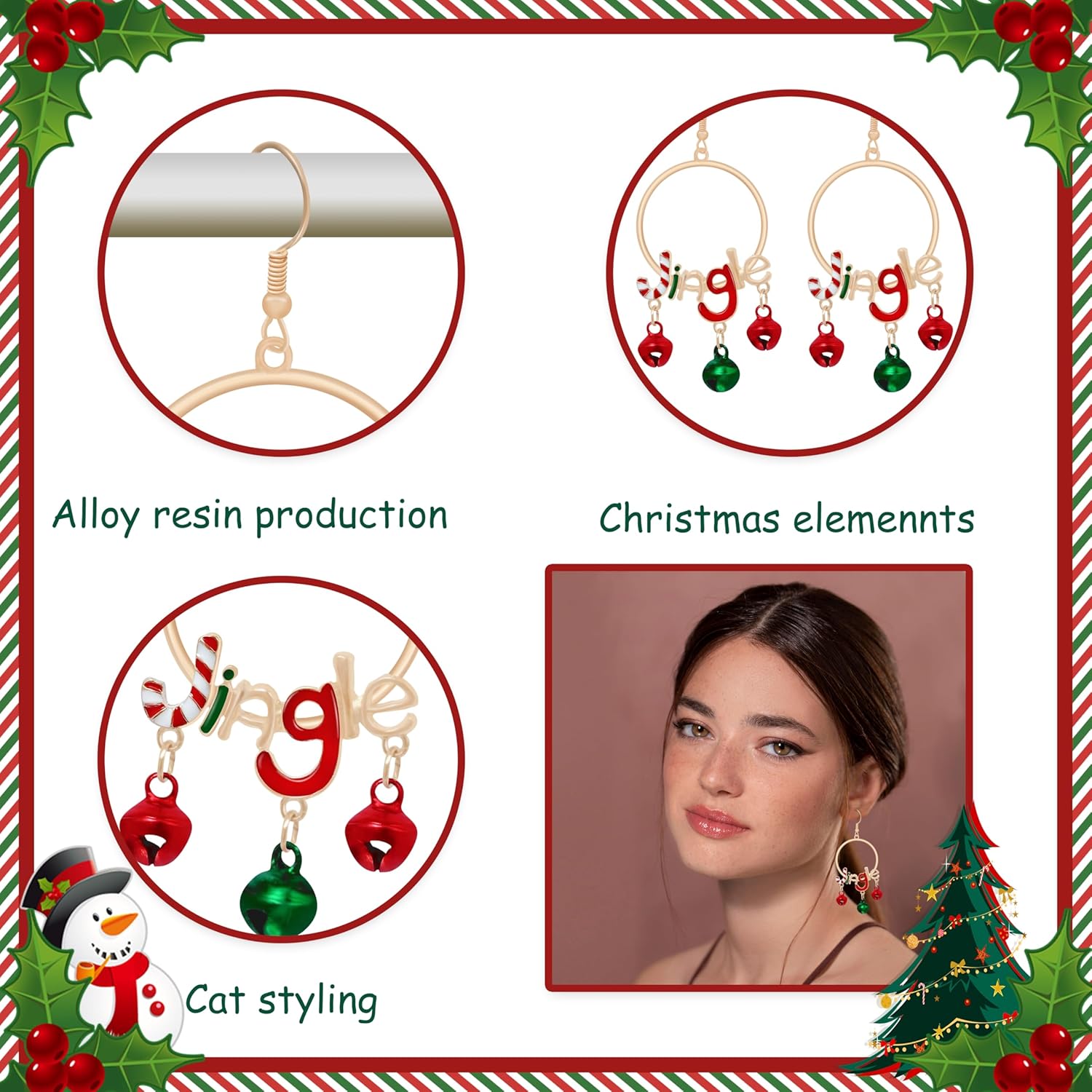 Christmas Earrings, Christmas Accessories for Women, Christmas Jewelry, Holiday Earrings for Women, Black Cat/Jingle Bell - QIAO Crystal我的商店QIAO Crystal