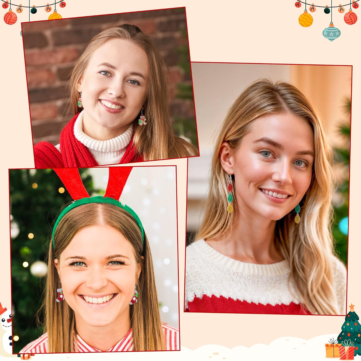 Christmas Earrings for Women - 16 Pairs Christmas Tree Santa Gingerbread Snowflake Wreath Black Cat Elk Xmas Acrylic - 我的商店我的商店我的商店