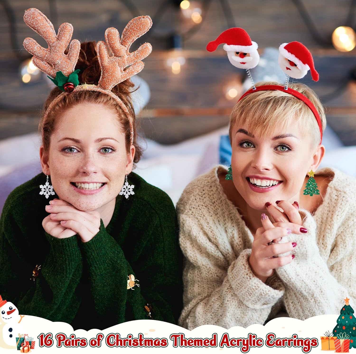 Christmas Earrings for Women - 16 Pairs Christmas Tree Santa Gingerbread Snowflake Wreath Black Cat Elk Xmas Acrylic - 我的商店我的商店我的商店