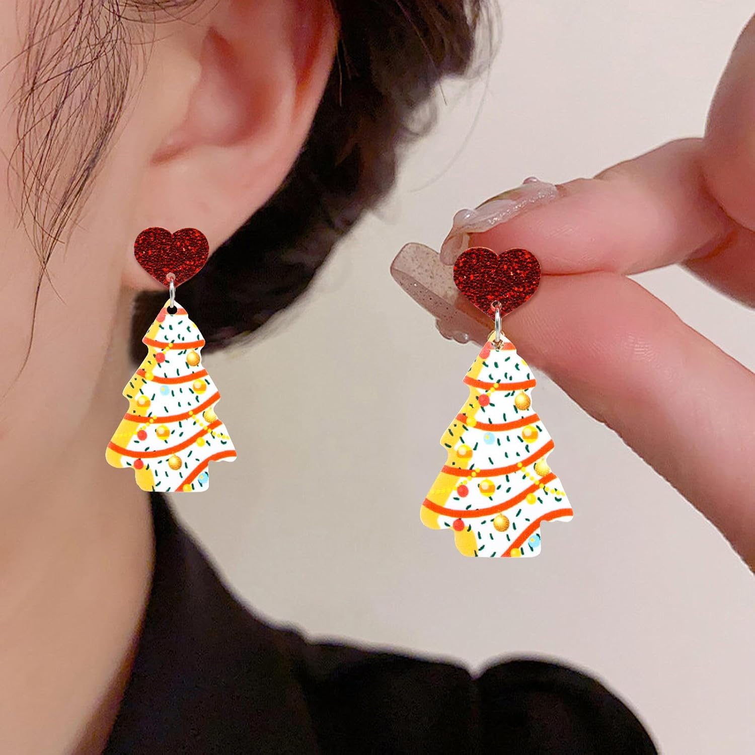 Christmas Earrings for Women 4 Pair Acrylic Colourful Christmas Tree Earrings Decoration Dangle Drop Earrings Christmas Holiday Earrings for Christmas Jewelry for Women - 我的商店我的商店我的商店