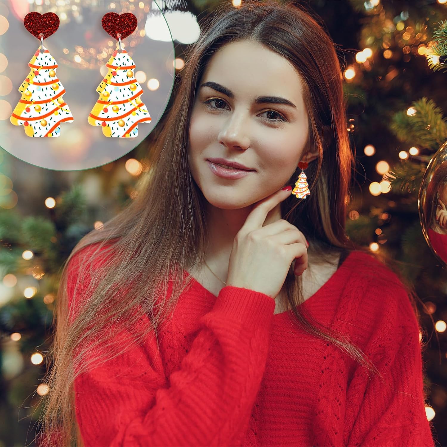 Christmas Earrings for Women 4 Pair Acrylic Colourful Christmas Tree Earrings Decoration Dangle Drop Earrings Christmas Holiday Earrings for Christmas Jewelry for Women - 我的商店我的商店我的商店