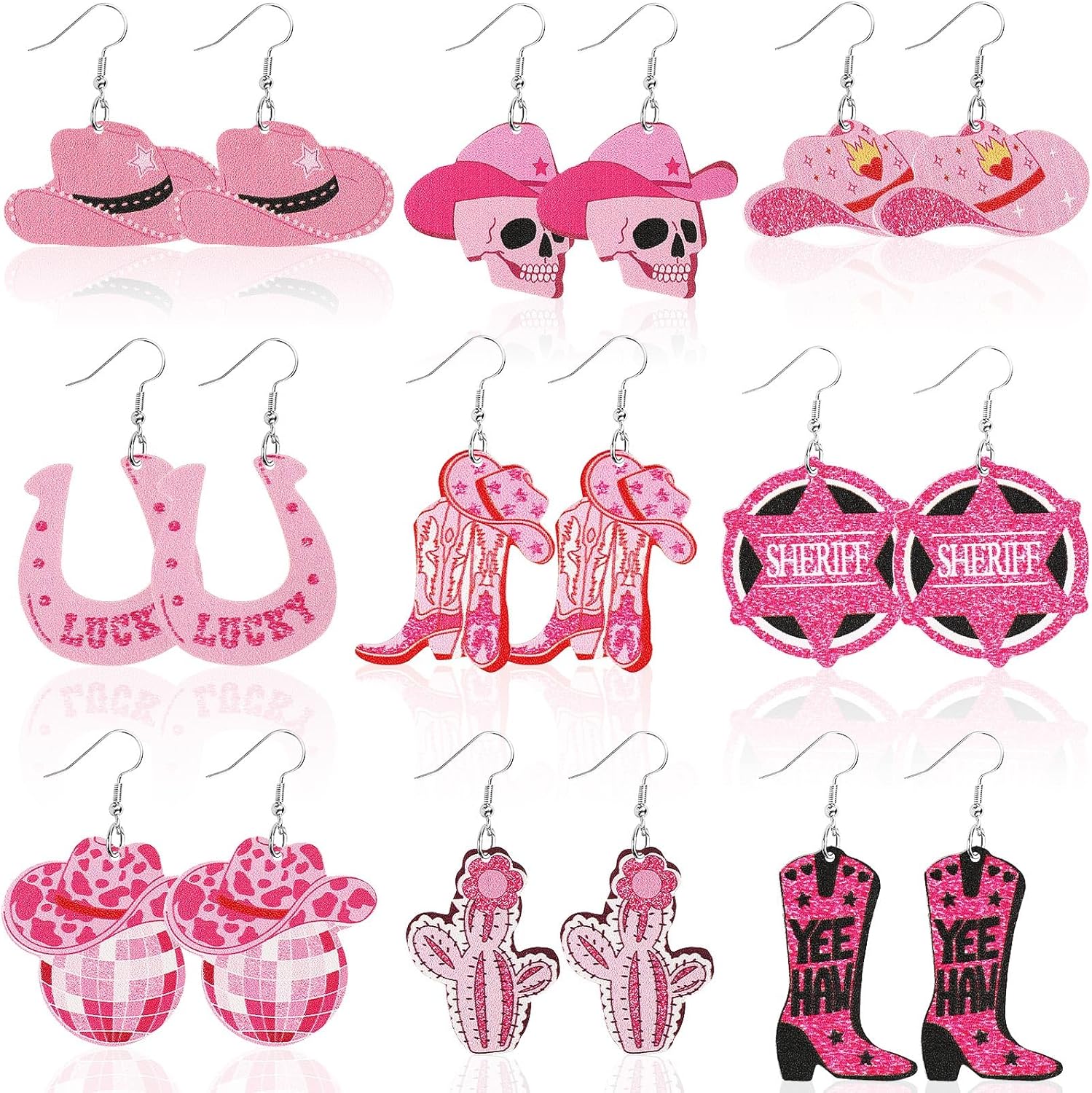 Christmas Earrings for Women, 9 Pairs Christmas Faux Leather Earrings Lightweight Leaf Long Dangle Earrings Teardrop Earrings for Christmas - 我的商店我的商店我的商店