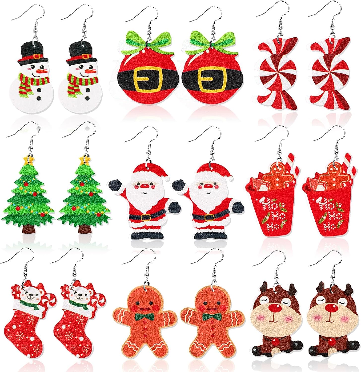 Christmas Earrings for Women, 9 Pairs Christmas Faux Leather Earrings Lightweight Leaf Long Dangle Earrings Teardrop Earrings for Christmas - 我的商店我的商店我的商店