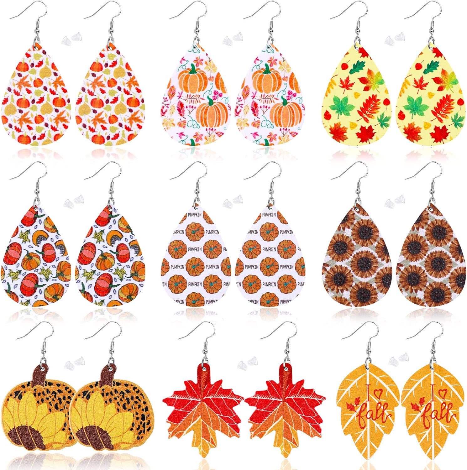 Christmas Earrings for Women, 9 Pairs Christmas Faux Leather Earrings Lightweight Leaf Long Dangle Earrings Teardrop Earrings for Christmas - 我的商店我的商店我的商店