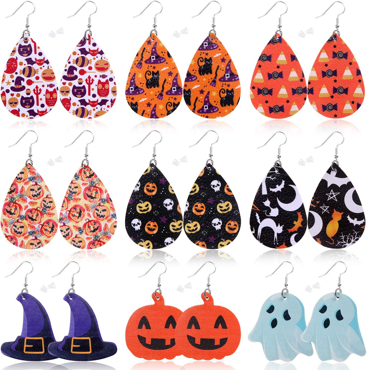 Christmas Earrings for Women, 9 Pairs Christmas Faux Leather Earrings Lightweight Leaf Long Dangle Earrings Teardrop Earrings for Christmas - 我的商店我的商店我的商店