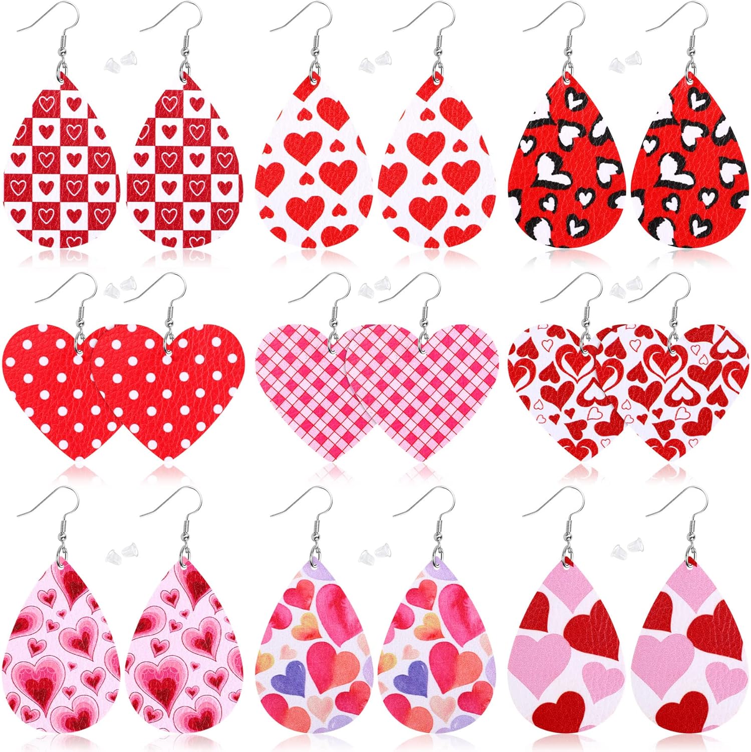 Christmas Earrings for Women, 9 Pairs Christmas Faux Leather Earrings Lightweight Leaf Long Dangle Earrings Teardrop Earrings for Christmas - 我的商店我的商店我的商店