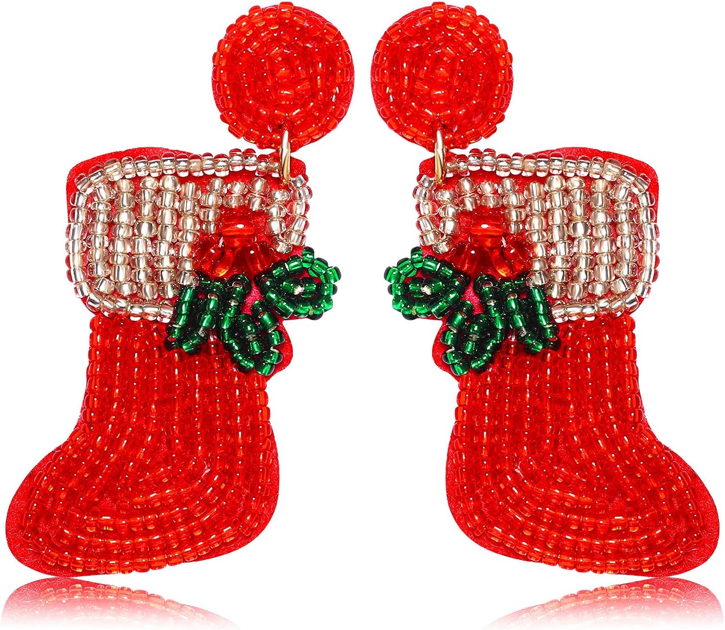 Christmas Earrings for Women Beaded Holiday Reindeer Bulb Boot Earrings Handmade Christmas Tree Drop Dangle Earrings Festive Jewelry Gifts - 我的商店我的商店我的商店