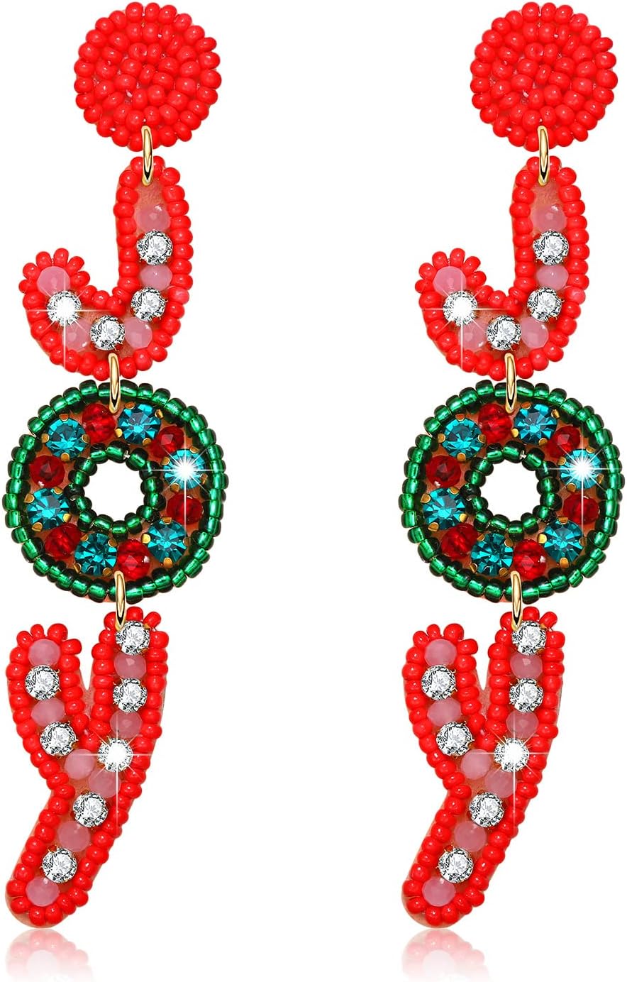 Christmas Earrings for Women Beaded Holiday Reindeer Bulb Boot Earrings Handmade Christmas Tree Drop Dangle Earrings Festive Jewelry Gifts - 我的商店我的商店我的商店