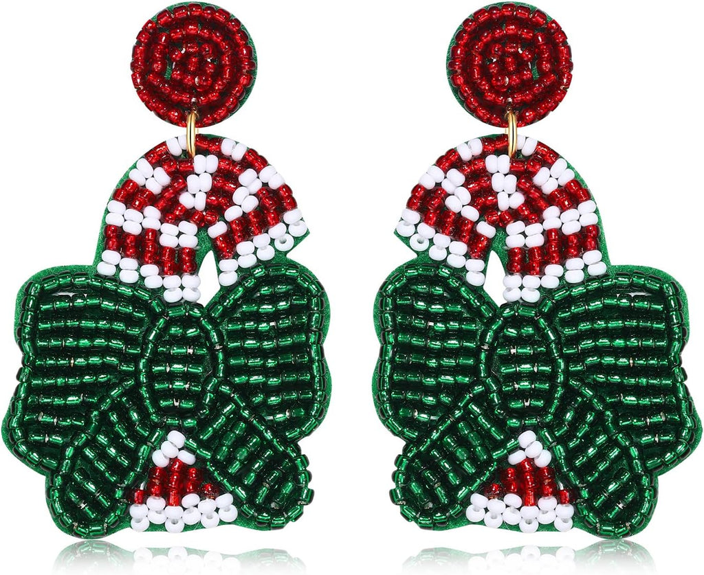 Christmas Earrings for Women Beaded Holiday Reindeer Bulb Boot Earrings Handmade Christmas Tree Drop Dangle Earrings Festive Jewelry Gifts - 我的商店我的商店我的商店