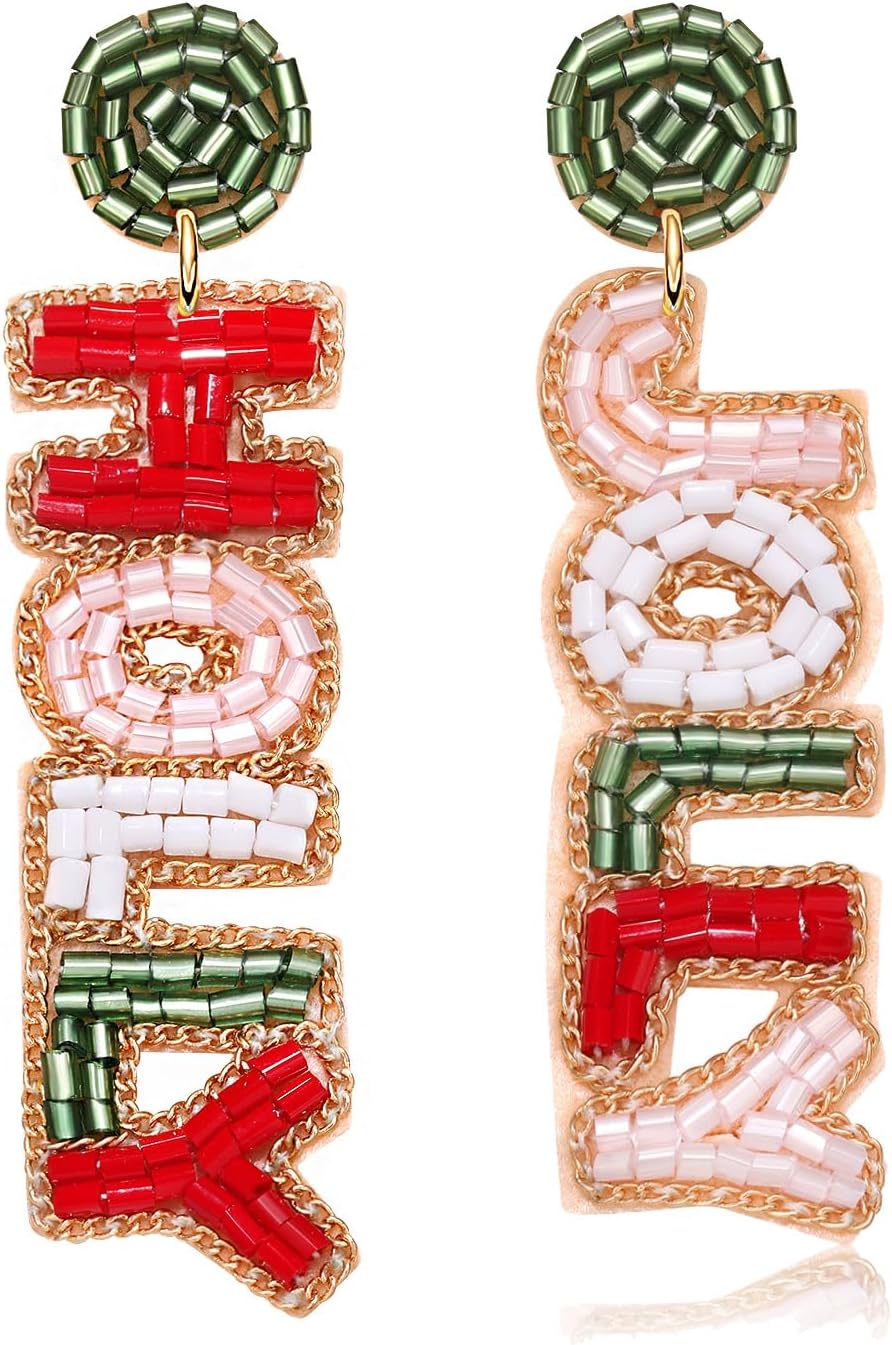 Christmas Earrings for Women Beaded Holiday Reindeer Bulb Boot Earrings Handmade Christmas Tree Drop Dangle Earrings Festive Jewelry Gifts - 我的商店我的商店我的商店