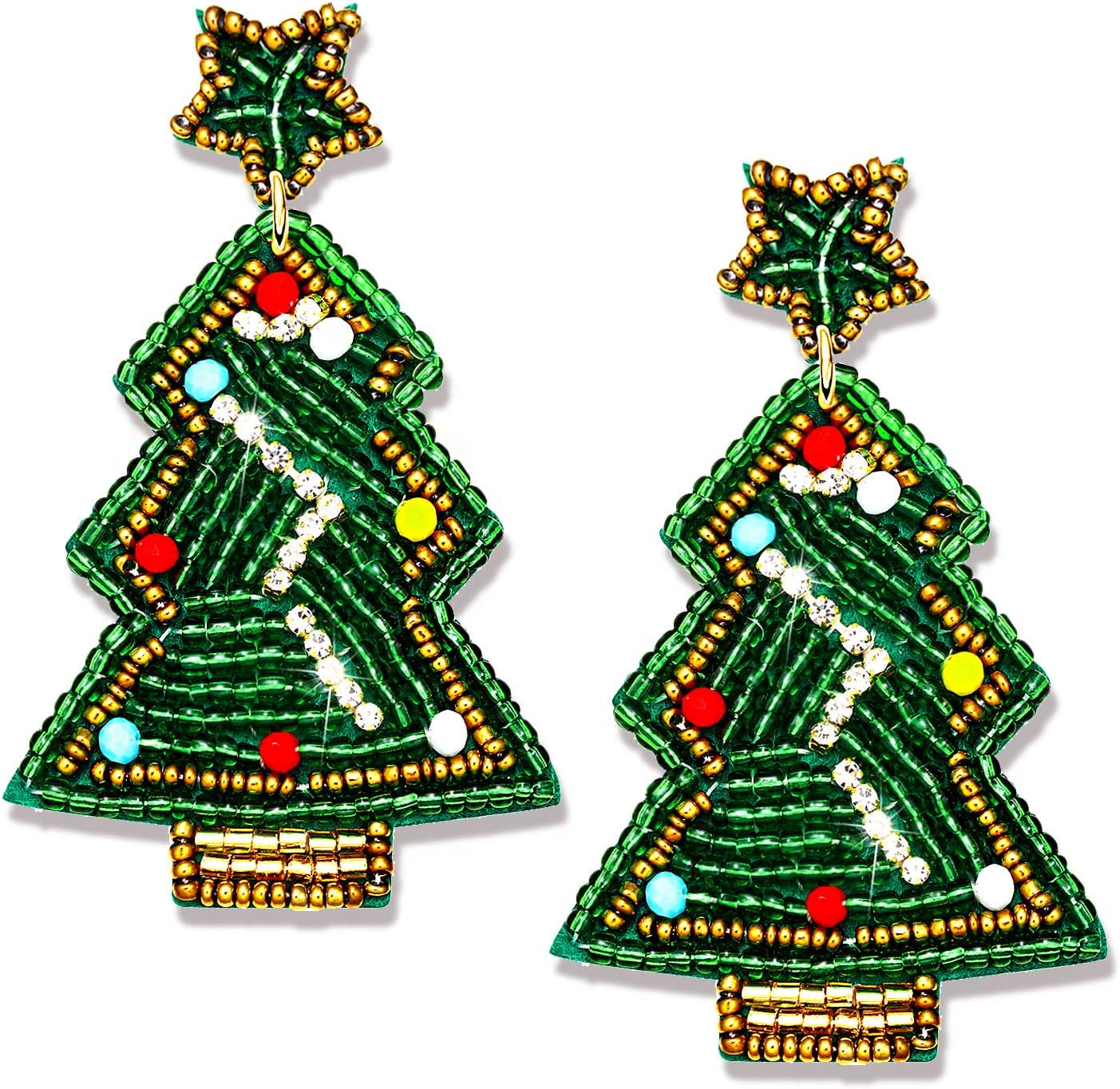 Christmas Earrings for Women Beaded Holiday Reindeer Bulb Boot Earrings Handmade Christmas Tree Drop Dangle Earrings Festive Jewelry Gifts - 我的商店我的商店我的商店