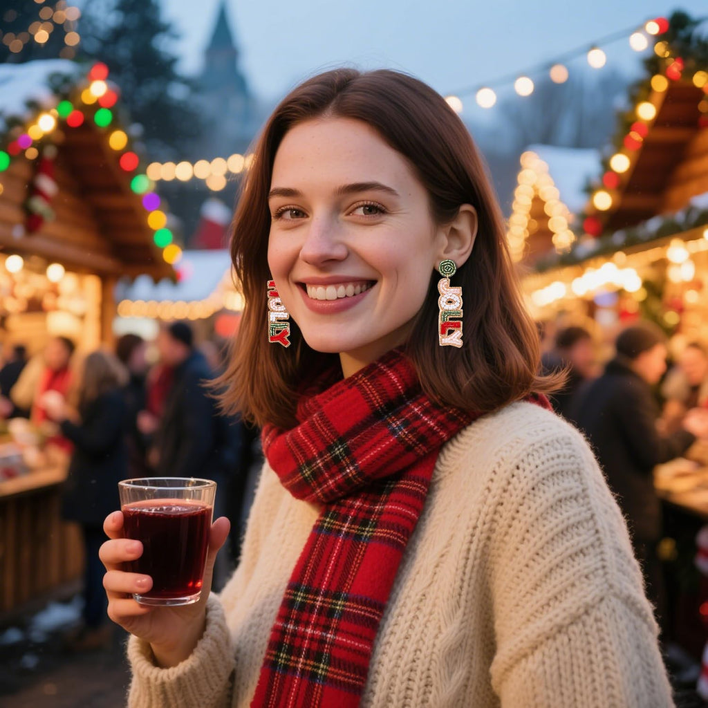 Christmas Earrings for Women Beaded Holiday Reindeer Bulb Boot Earrings Handmade Christmas Tree Drop Dangle Earrings Festive Jewelry Gifts - 我的商店我的商店我的商店