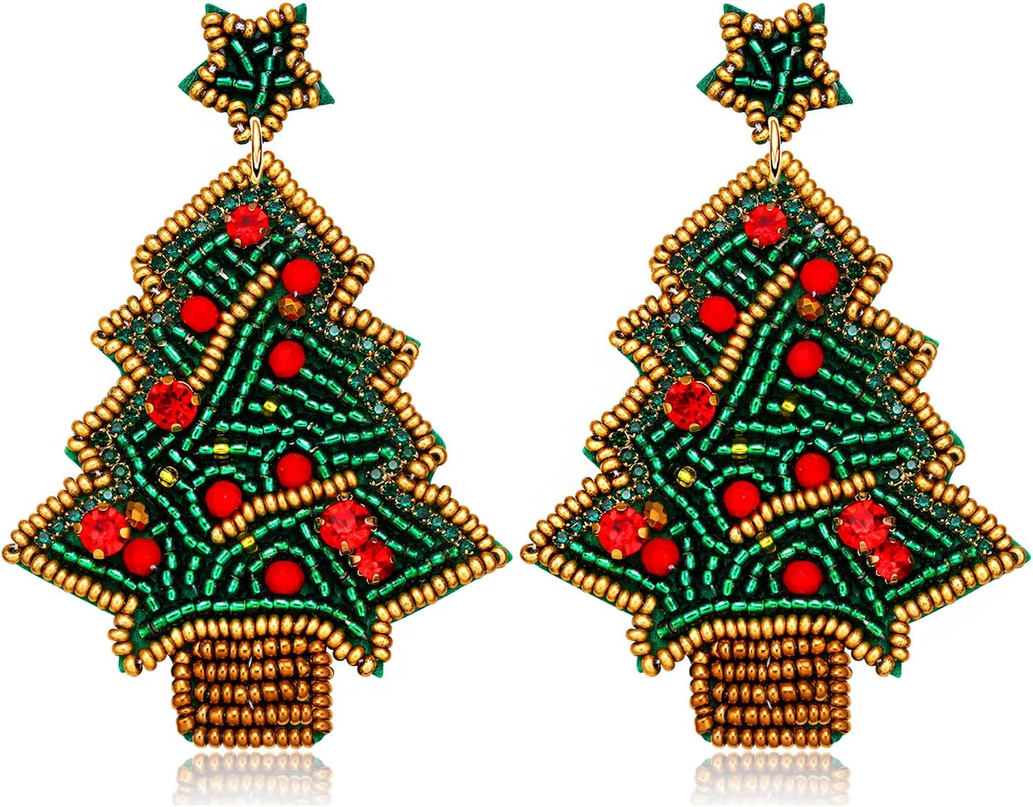 Christmas Earrings for Women Beaded Holiday Reindeer Bulb Boot Earrings Handmade Christmas Tree Drop Dangle Earrings Festive Jewelry Gifts - 我的商店我的商店我的商店