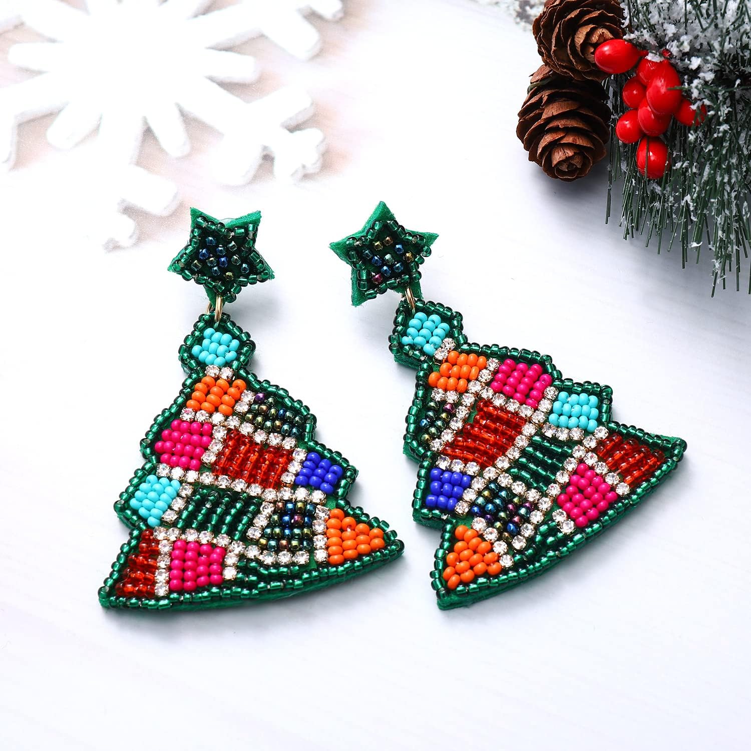 Christmas Earrings for Women Christmas Bead Dangle Earrings Bohemia Handmade Colorful Seed Beaded Drop Earrings Christmas Gifts for Women - QIAO Crystal我的商店QIAO Crystal