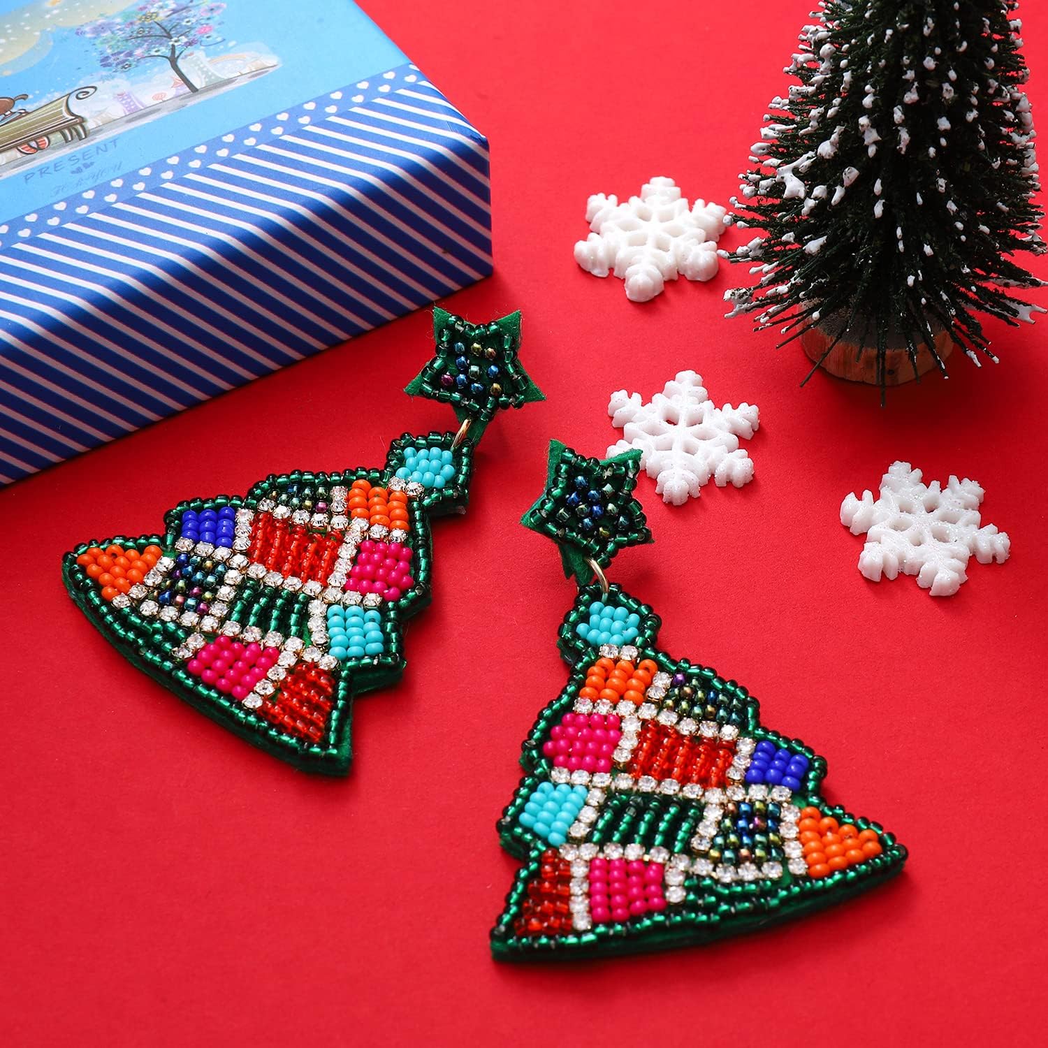 Christmas Earrings for Women Christmas Bead Dangle Earrings Bohemia Handmade Colorful Seed Beaded Drop Earrings Christmas Gifts for Women - QIAO Crystal我的商店QIAO Crystal