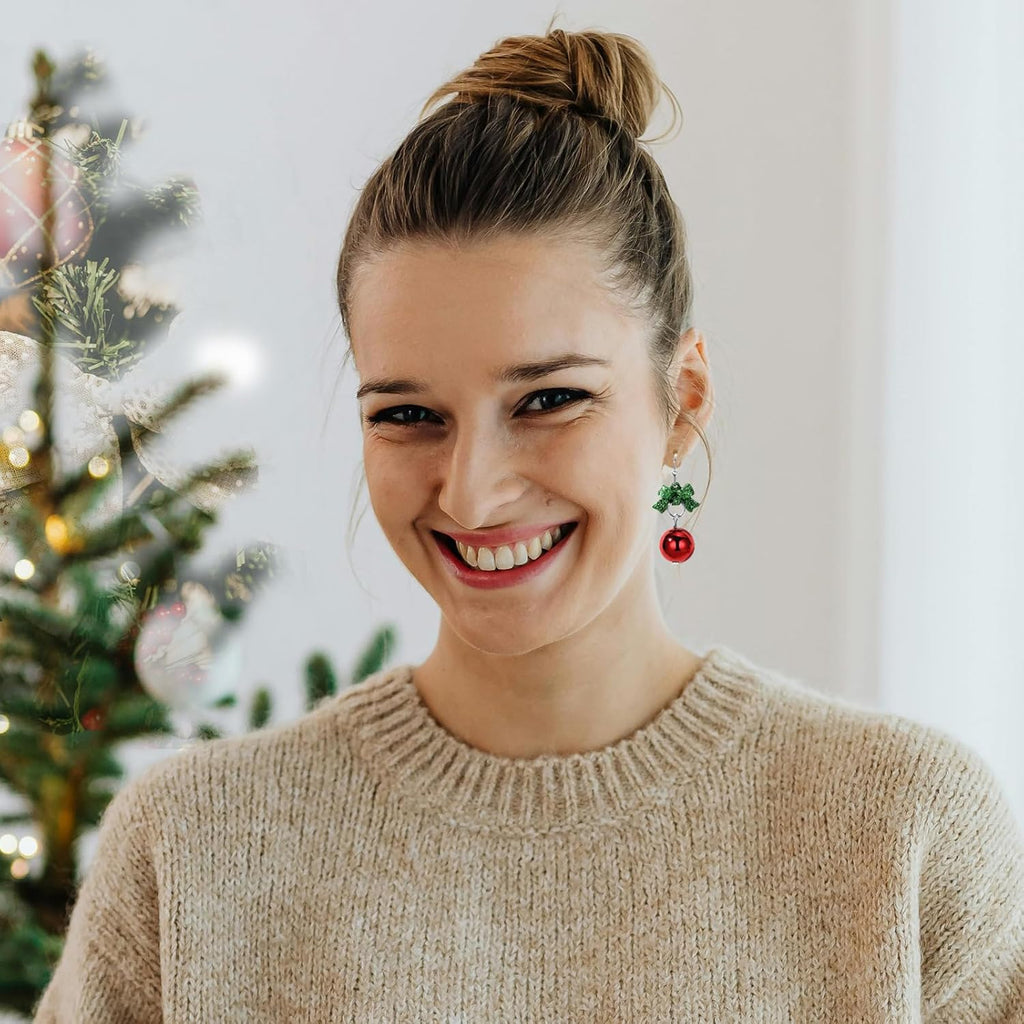 Christmas Earrings for Women Christmas Bow Jingle Bell Christmas Trees Drop Dangle Earrings Set Christmas Jewelry Gifts - 我的商店我的商店我的商店
