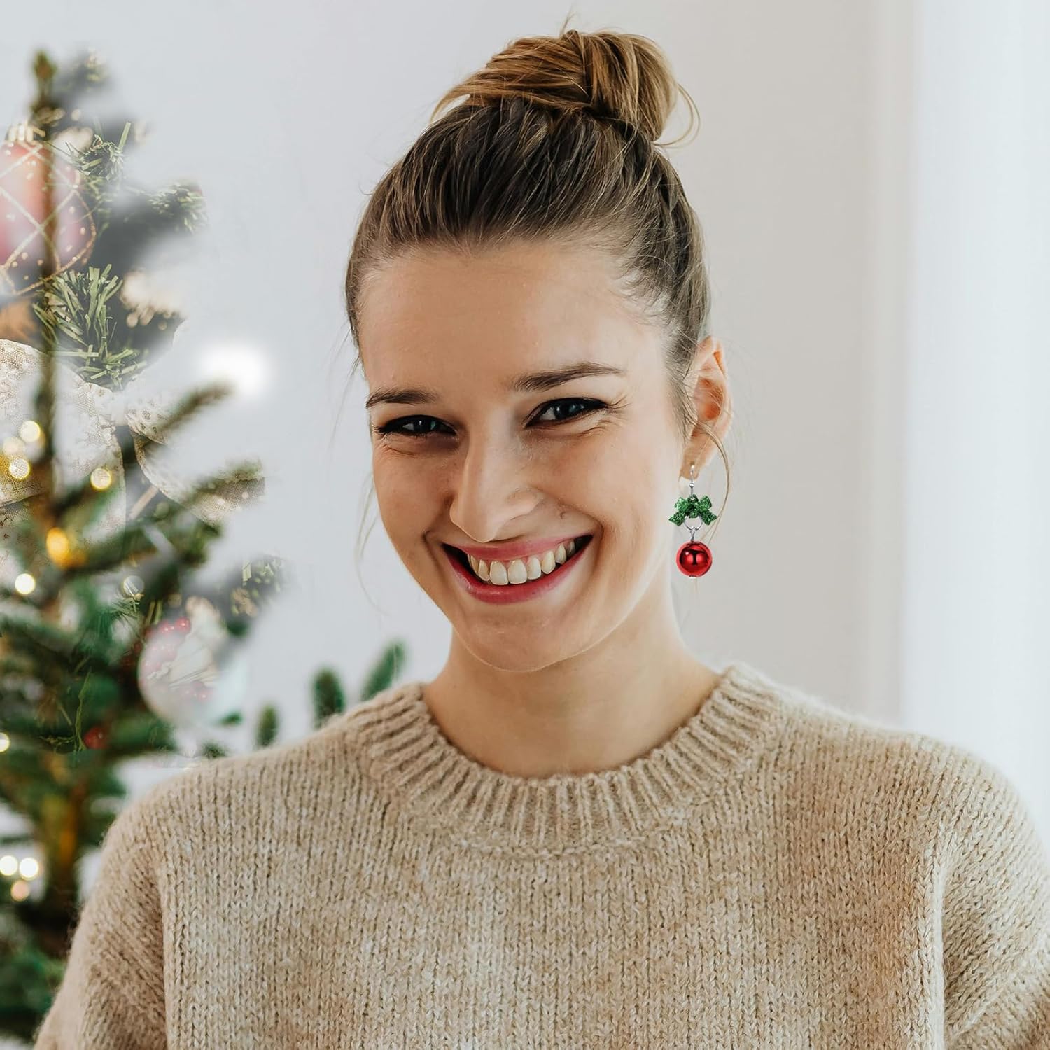 Christmas Earrings for Women Christmas Bow Jingle Bell Christmas Trees Drop Dangle Earrings Set Christmas Jewelry Gifts - 我的商店我的商店我的商店