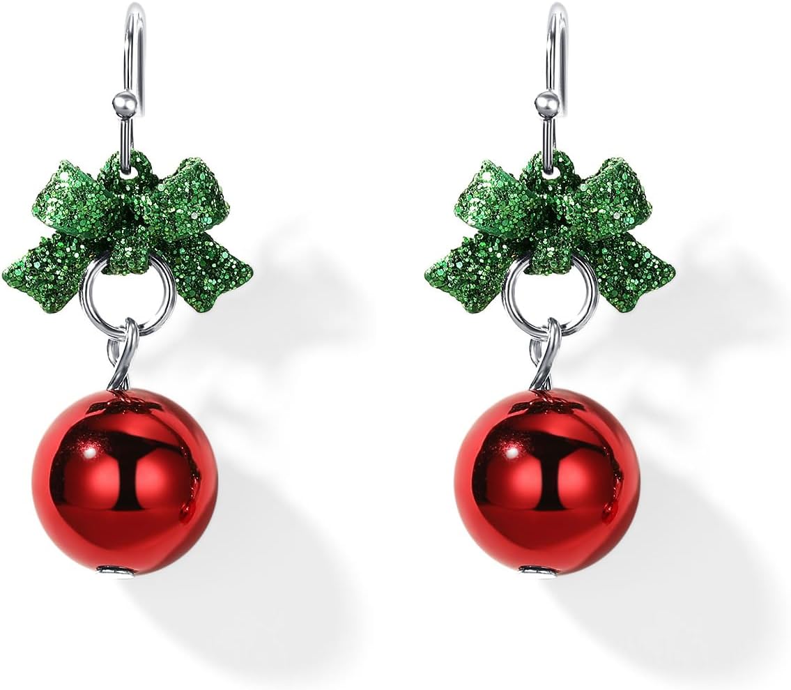 Christmas Earrings for Women Christmas Bow Jingle Bell Christmas Trees Drop Dangle Earrings Set Christmas Jewelry Gifts - 我的商店我的商店我的商店