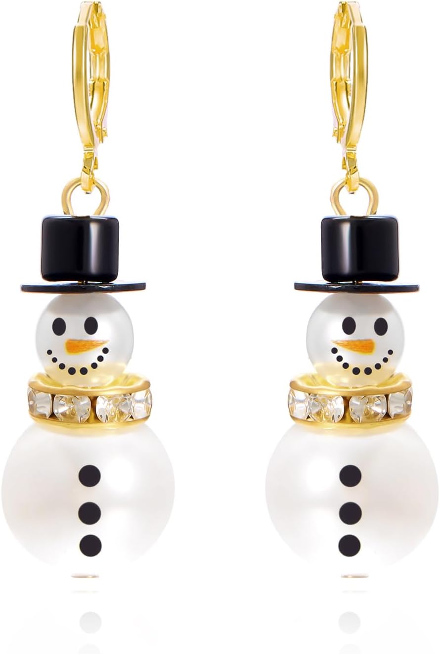 Christmas Earrings for Women Christmas Snowman Earrings ChristmasSnowflake Snowman Hat Pearl Dangling Earrings Xmas Theme Earrings Jewelry for Festival New Year Party - 我的商店我的商店我的商店