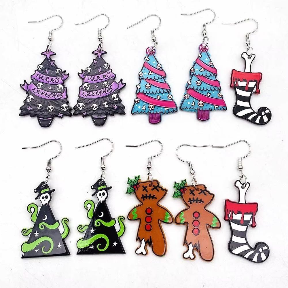 Christmas Earrings For Women Creative Fun Skeleton Star Christmas Tree Gingerbread Man Acrylic Earrings Holiday Jewelry Gifts - 我的商店我的商店我的商店
