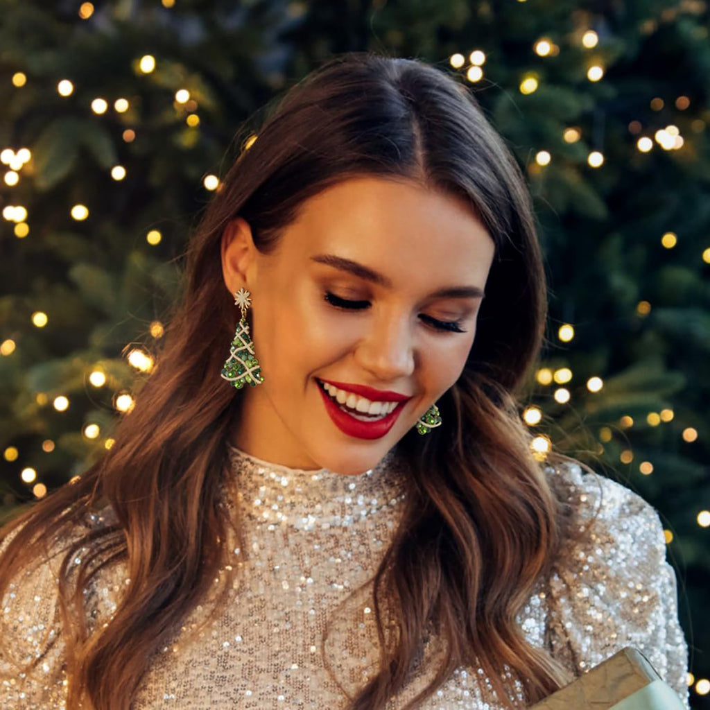 Christmas Earrings for Women, Cute Christmas Tree Earrings Dainty Gold Plated Reindeer Snowflake Light Bulb Dangle Earrings Hypoallergenic Xmas Earrings Trendy Chirstmas Jewelry for Women - 我的商店我的商店我的商店
