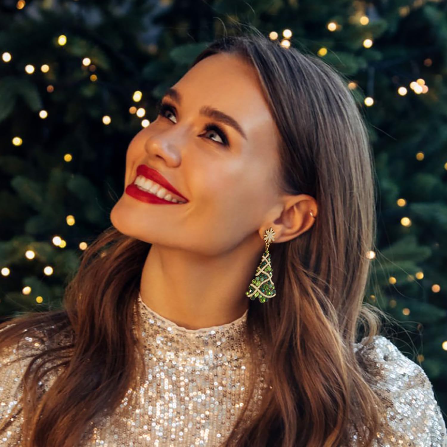 Christmas Earrings for Women, Cute Christmas Tree Earrings Dainty Gold Plated Reindeer Snowflake Light Bulb Dangle Earrings Hypoallergenic Xmas Earrings Trendy Chirstmas Jewelry for Women - 我的商店我的商店我的商店