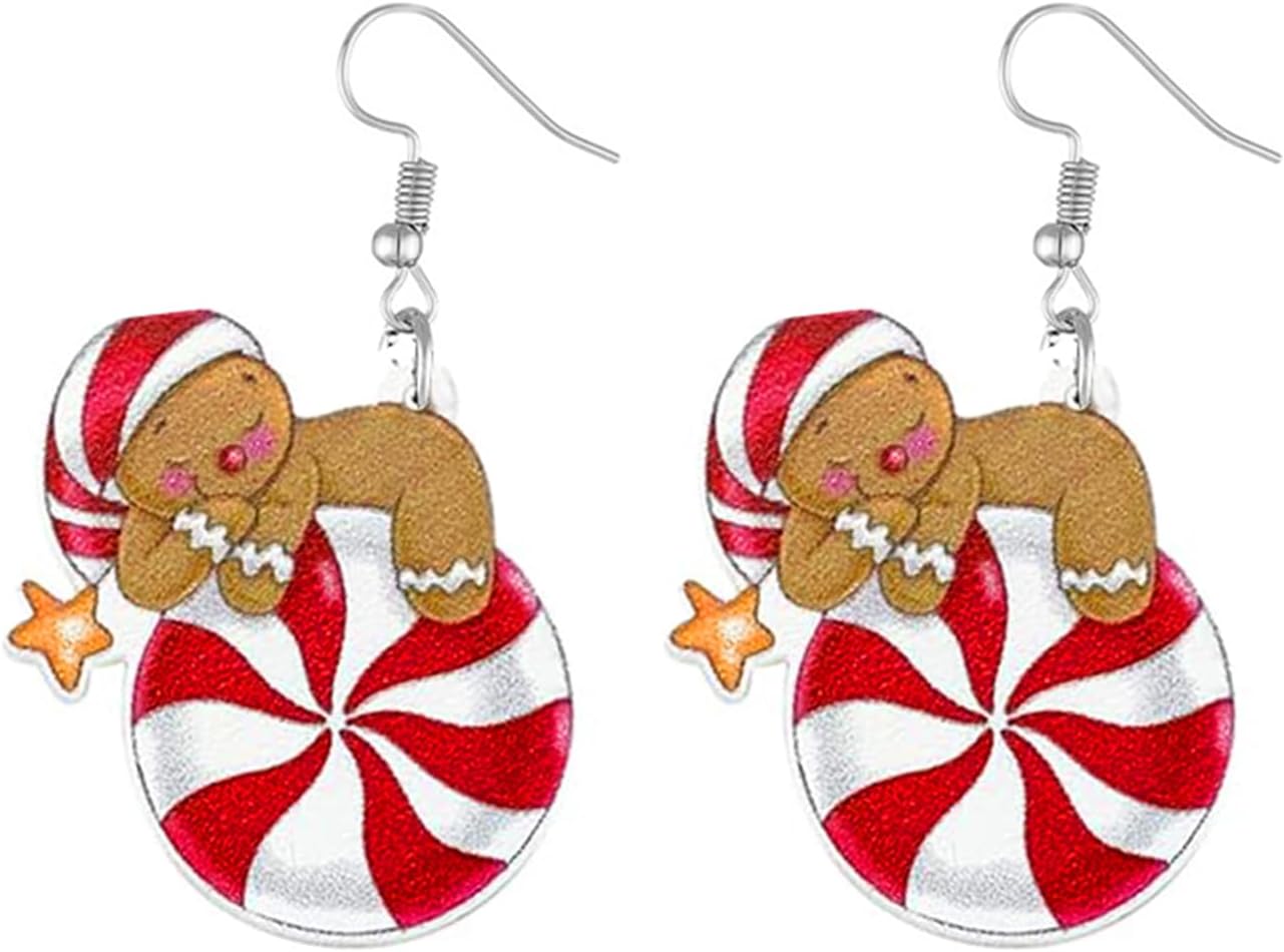 Christmas Earrings For Women Cute Colorful Acrylic Christmas Santa Claus HO HO HO Tree Gingerbread Man Dangle Drop Holiday Earrings Decoration Christmas Jewelry Gifts - 我的商店我的商店我的商店
