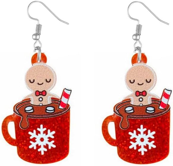 Christmas Earrings for Women Cute Colorful Acrylic Christmas Santa Claus Tree Gingerbread Man Dangle Drop Holiday Earrings Decoration Christmas Jewelry Gifts - QIAO Crystal我的商店QIAO Crystal