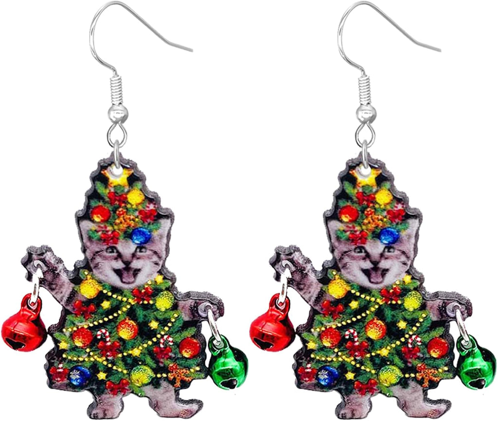 Christmas Earrings for Women Cute Funny Acrylic Christmas Santa Claus Tree Cat Dinosaur Earrings Xmas New Year Party Holiday Earring - 我的商店我的商店我的商店