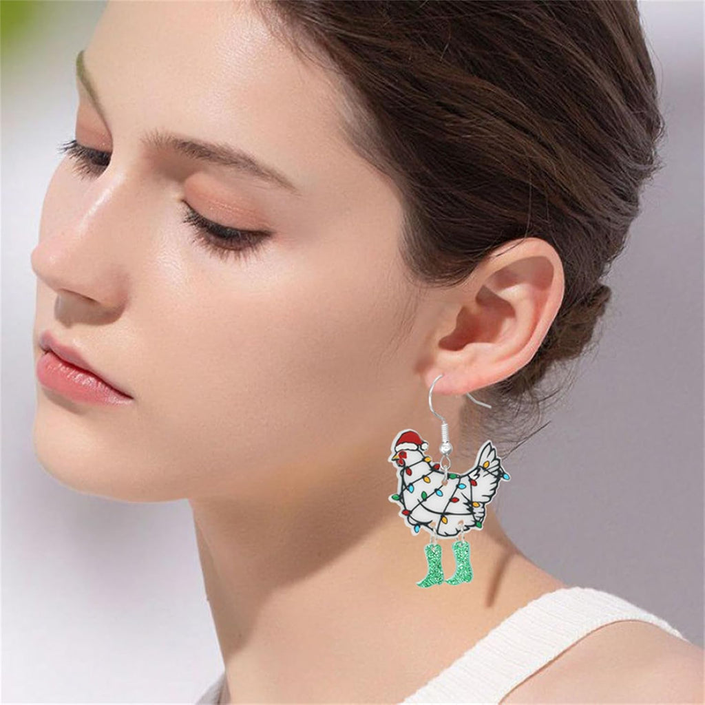 Christmas Earrings for Women Cute Funny Acrylic Christmas Santa Claus Tree Cat Dinosaur Earrings Xmas New Year Party Holiday Earring - 我的商店我的商店我的商店