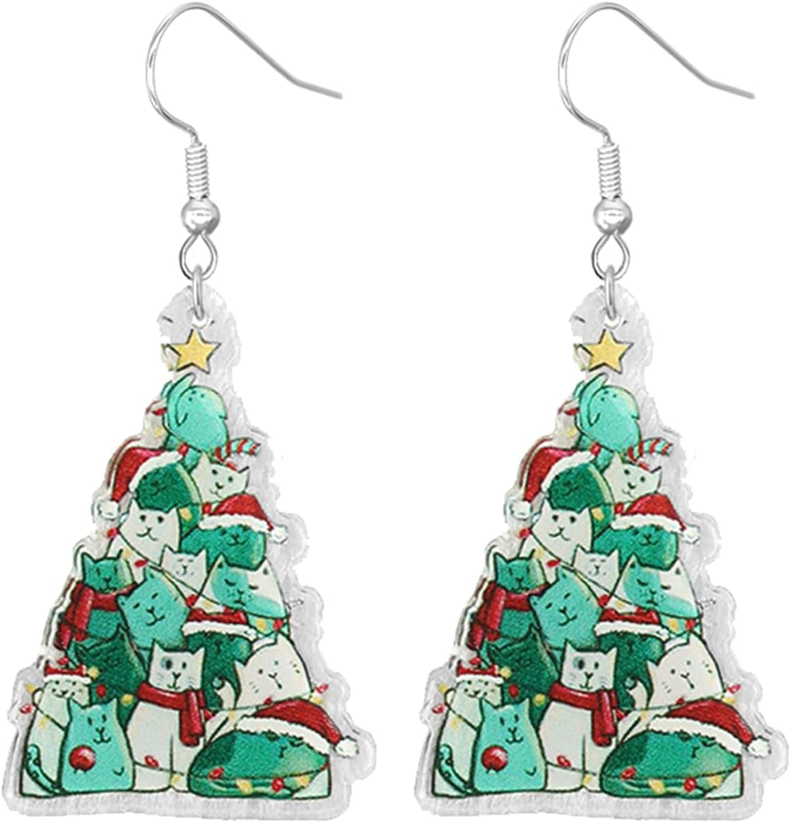 Christmas Earrings for Women Cute Funny Acrylic Christmas Santa Claus Tree Cat Dinosaur Earrings Xmas New Year Party Holiday Earring - 我的商店我的商店我的商店