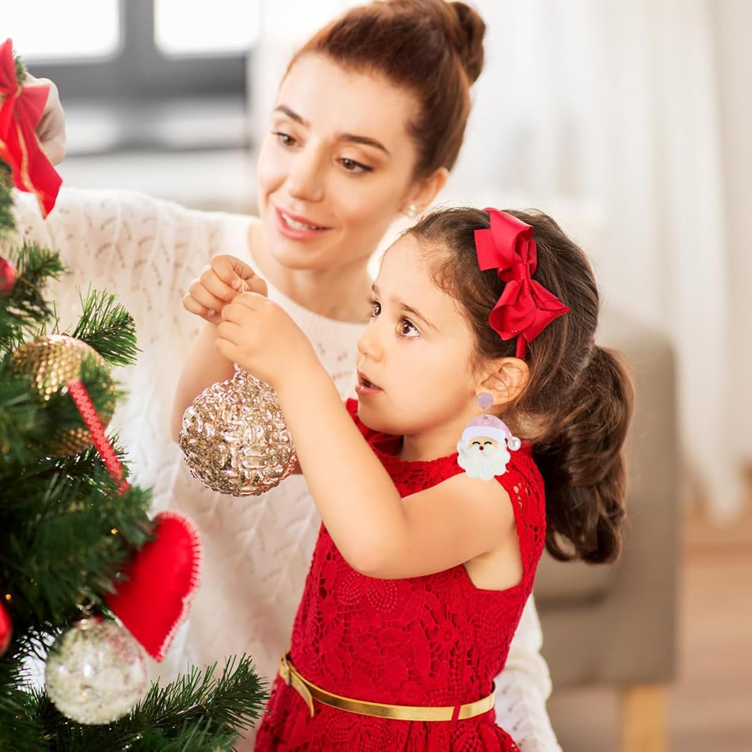 Christmas Earrings for Women - Cute Pink Santa Dangle Earrings, Christmas Accessories Outfits Holiday Jewelry Xmas Gift - 我的商店我的商店我的商店