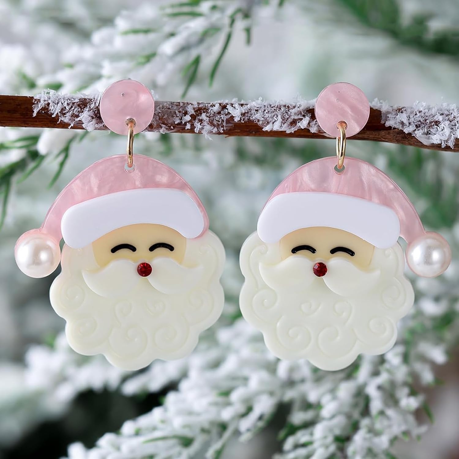 Christmas Earrings for Women - Cute Pink Santa Dangle Earrings, Christmas Accessories Outfits Holiday Jewelry Xmas Gift - 我的商店我的商店我的商店