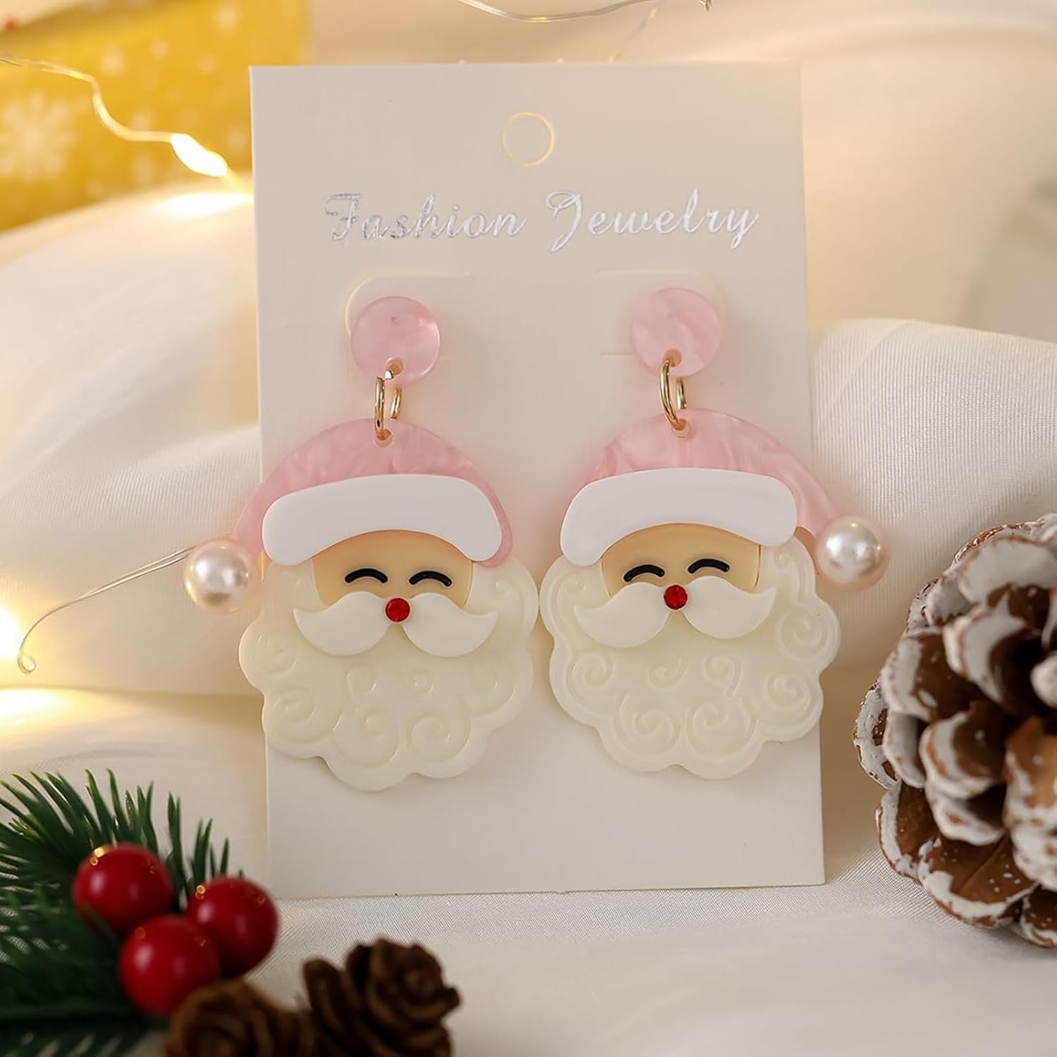 Christmas Earrings for Women - Cute Pink Santa Dangle Earrings, Christmas Accessories Outfits Holiday Jewelry Xmas Gift - 我的商店我的商店我的商店