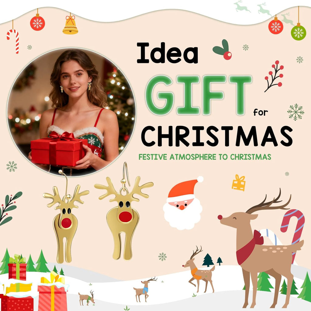 Christmas Earrings for Women, Cute Reindeer Dangle Earrings, Christmas Accessories For Women - 我的商店我的商店我的商店