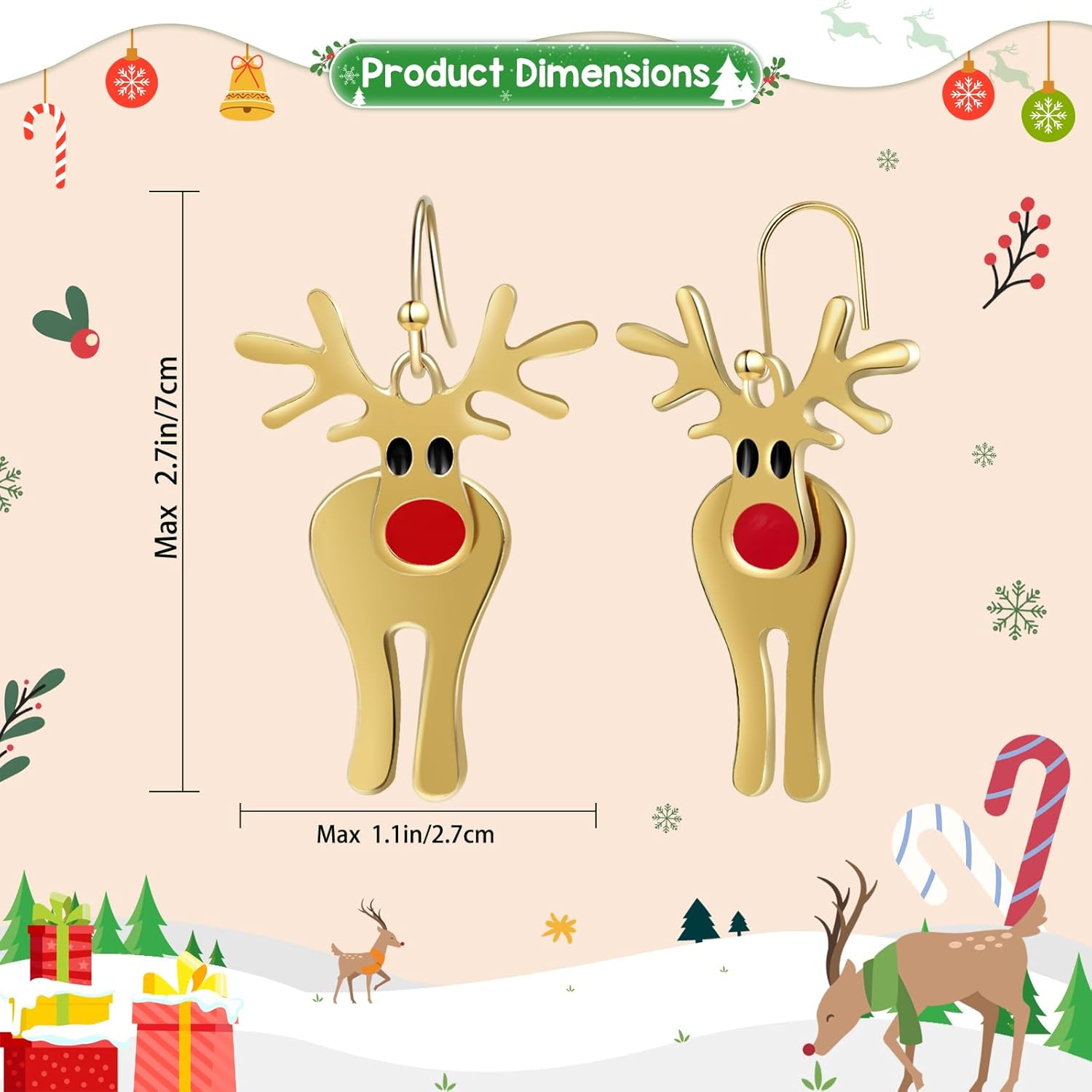 Christmas Earrings for Women, Cute Reindeer Dangle Earrings, Christmas Accessories For Women - 我的商店我的商店我的商店