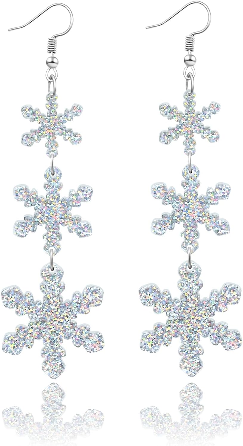 Christmas Earrings for Women Dangling Acrylic Holiday Earrings Snowflake Earring Cute Christmas Vacation Ornaments Stocking Stuffers Xmas Party Decorations Favors Xmas Gifts for Women - 我的商店我的商店我的商店