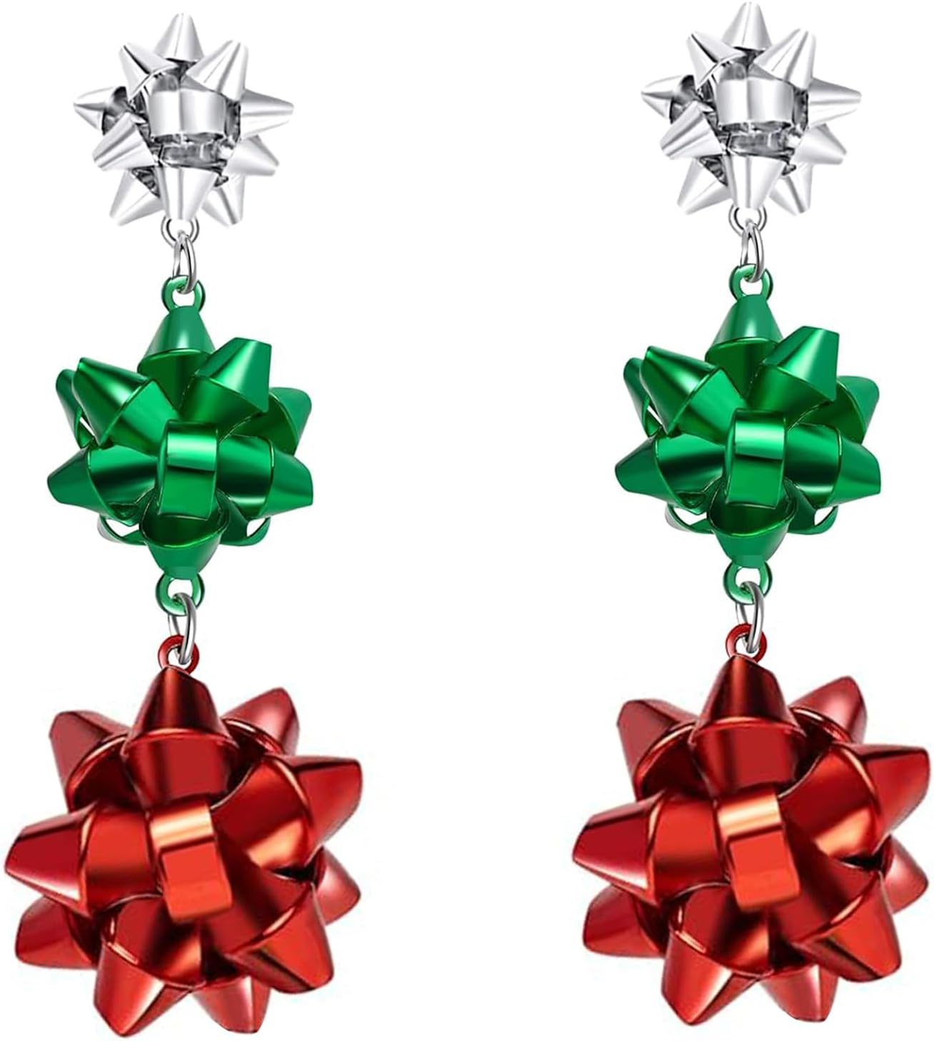 Christmas Earrings for Women - Festive Xmas Bowknot Stud Earrings with Silver/Green/Red Holiday Design Christmas Jewelry - 我的商店我的商店我的商店