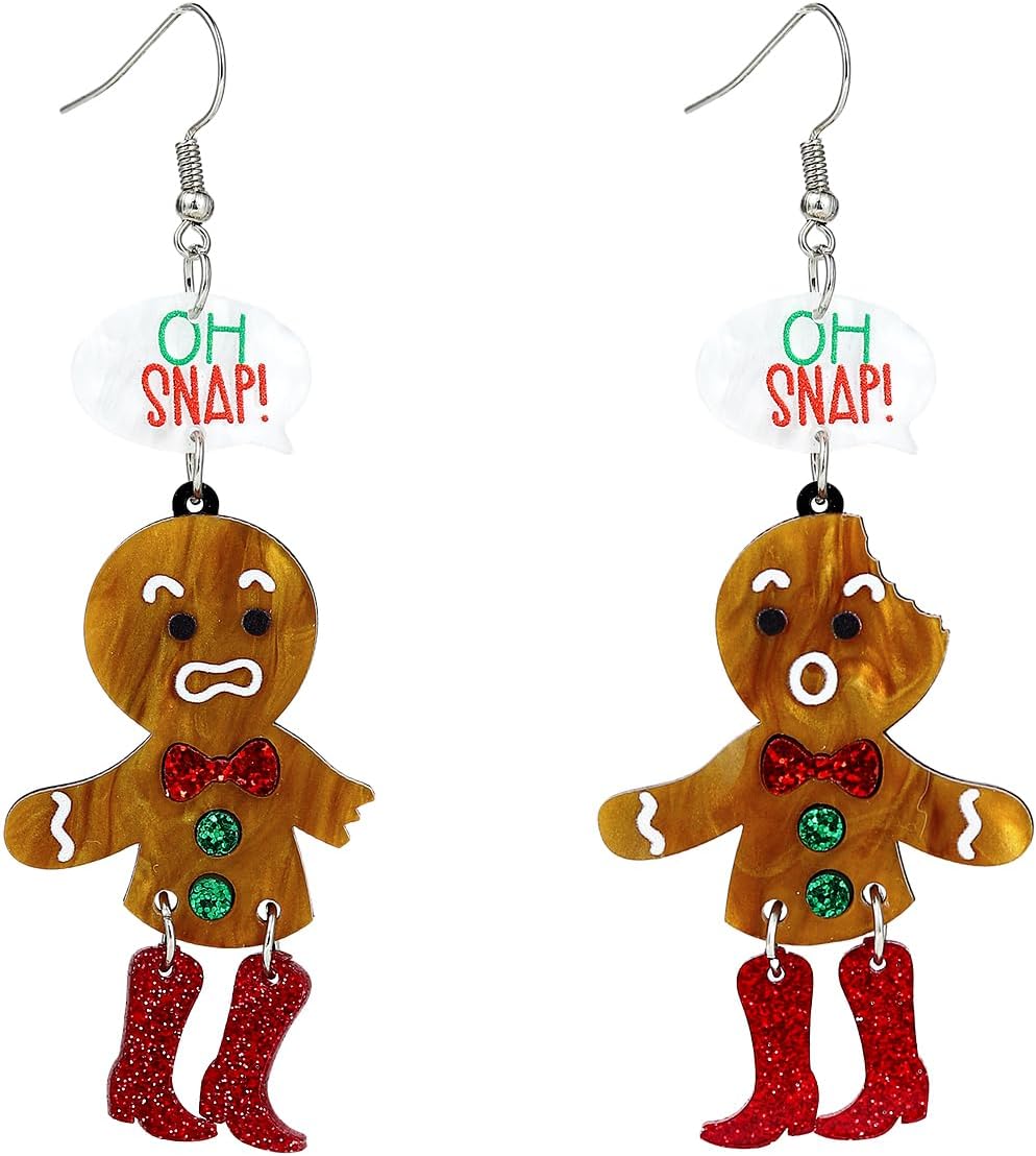 Christmas Earrings for Women Gingerbread Dinosaur Rainbow Earrings Holiday Acrylic Earrings Christmas Jewelry Gift - 我的商店我的商店我的商店