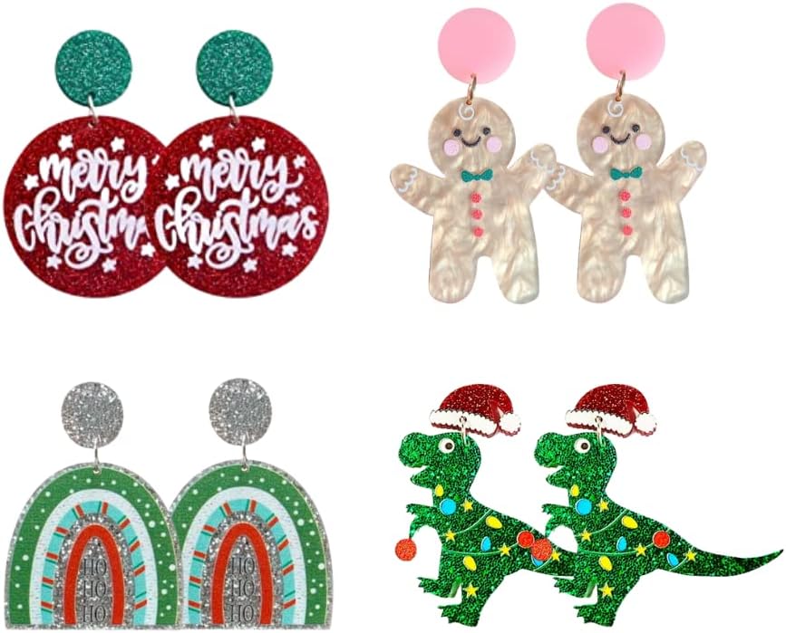 Christmas Earrings for Women Gingerbread Dinosaur Rainbow Earrings Holiday Acrylic Earrings Christmas Jewelry Gift - 我的商店我的商店我的商店