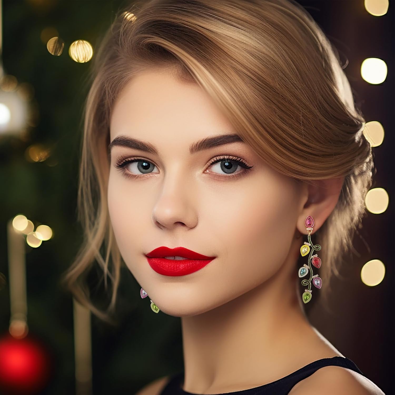 Christmas Earrings for Women - Gingerbread Man, Trees, Bow, Candy, Snowflake, Reindeer & Colorful Light Bulbs Christmas Earrings Holiday Jewelry Gifts - 我的商店我的商店我的商店