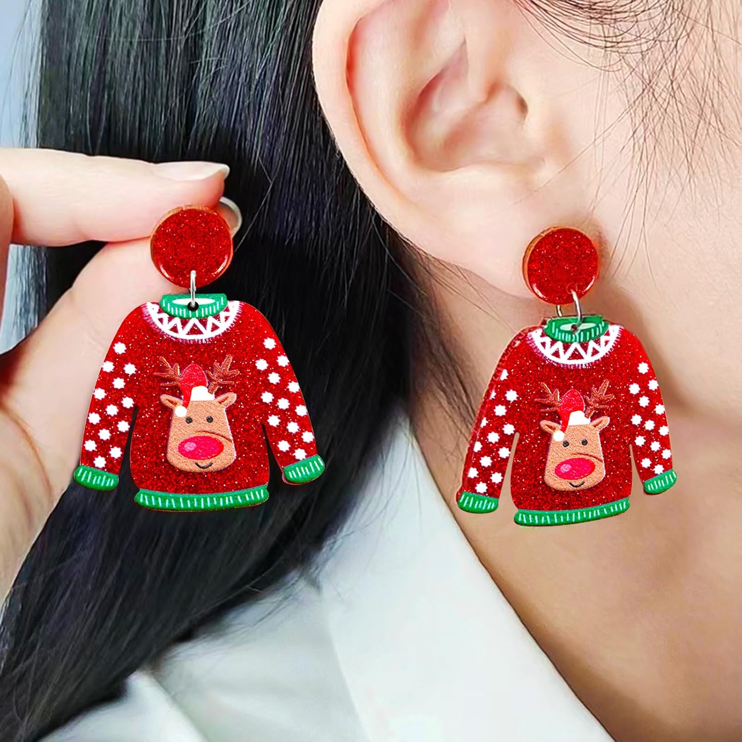 Christmas Earrings for Women Glitter Alloy Acrylic Lightweight Dangle Earrings Sparkly Merry Christmas Snowflake Xmas Holiday Jewelry Gifts Accessories - 我的商店我的商店我的商店