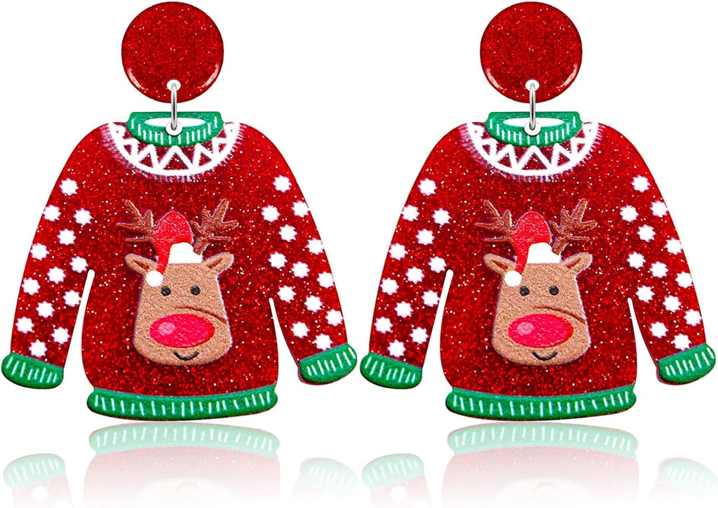 Christmas Earrings for Women Glitter Alloy Acrylic Lightweight Dangle Earrings Sparkly Merry Christmas Snowflake Xmas Holiday Jewelry Gifts Accessories - 我的商店我的商店我的商店