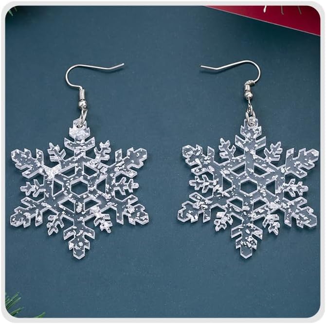 Christmas Earrings for Women Glitter Alloy Acrylic Lightweight Dangle Earrings Sparkly Merry Christmas Snowflake Xmas Holiday Jewelry Gifts Accessories - 我的商店我的商店我的商店