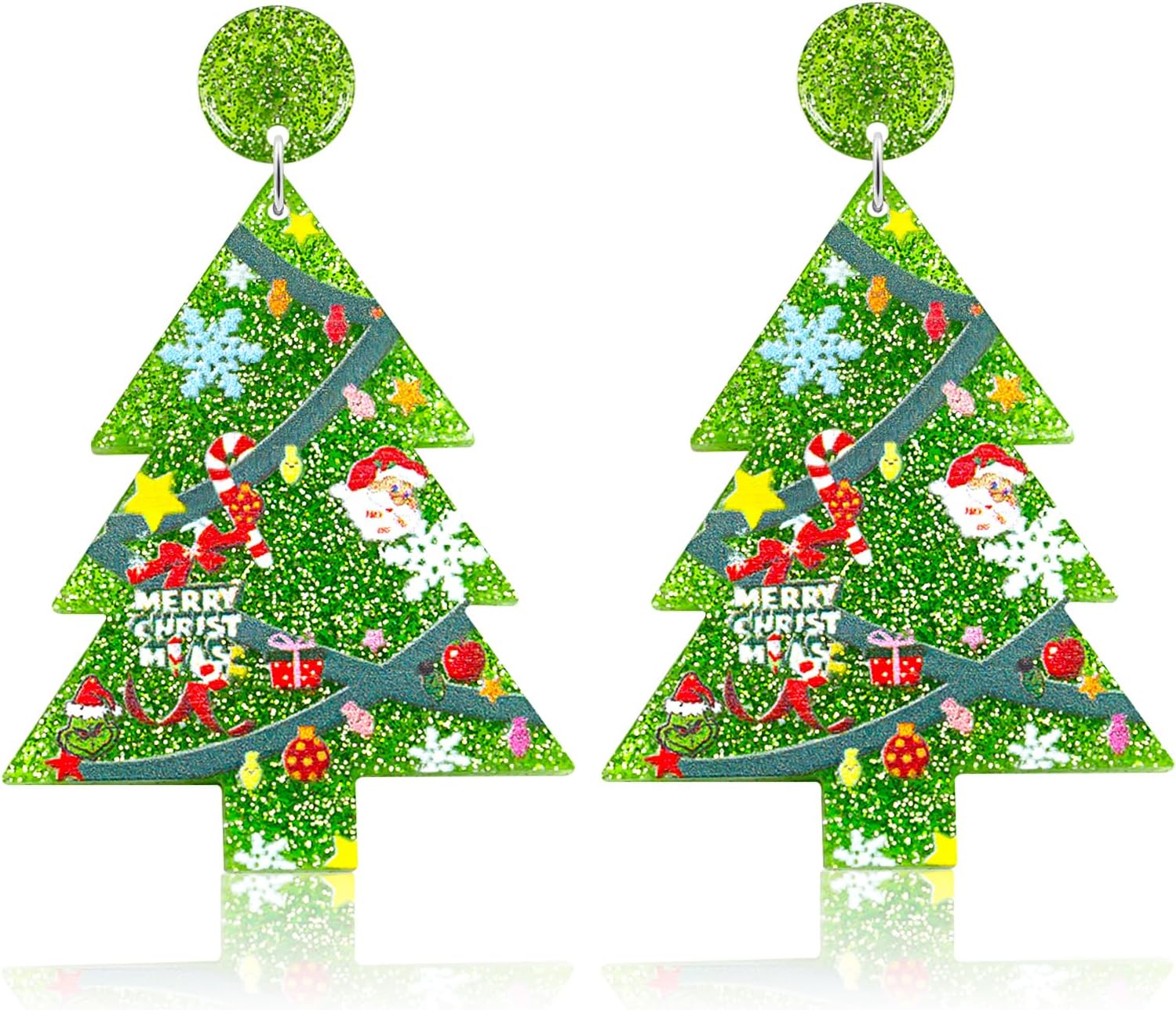 Christmas Earrings for Women Glitter Alloy Acrylic Lightweight Dangle Earrings Sparkly Merry Christmas Snowflake Xmas Holiday Jewelry Gifts Accessories - 我的商店我的商店我的商店